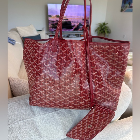 Goyard Handbags - Authentic Goyard St. Louis Tote GM Red + Pouch | Classic Chevron Canvas